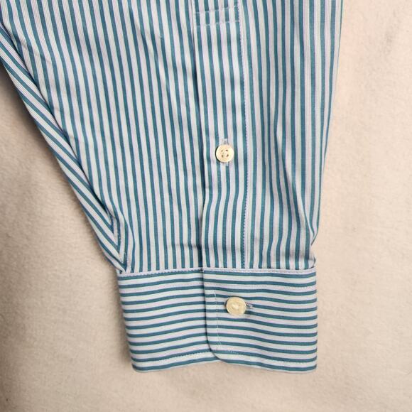 Kirkland Signature Men 18-35 Button Down Shirt Blue White Striped Long Sleeve - Picture 9 of 16